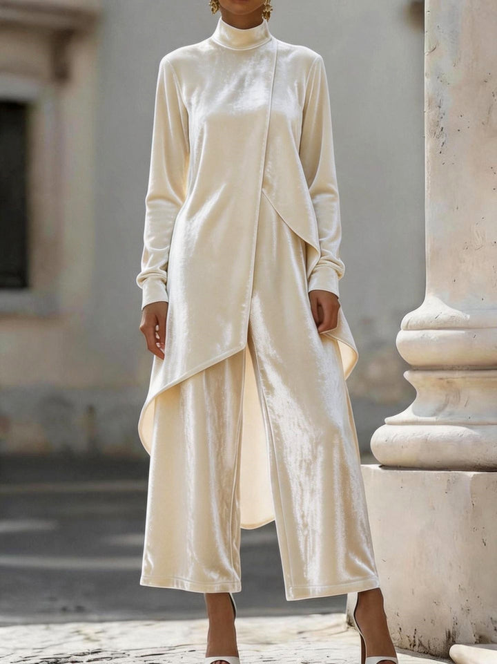 Taylor - Women’s Velvet High Neck Top & Wide Leg Pants Set