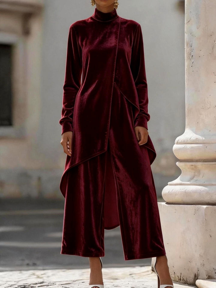 Taylor - Women’s Velvet High Neck Top & Wide Leg Pants Set