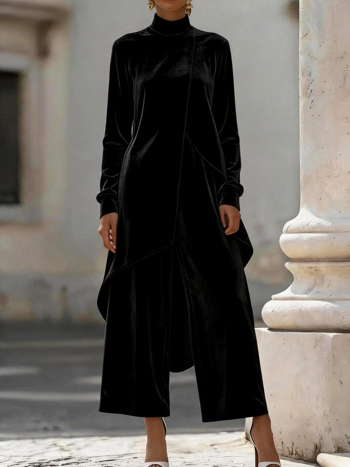 Taylor - Women’s Velvet High Neck Top & Wide Leg Pants Set