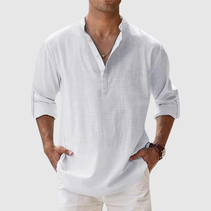 Terry - Men’s Linen Look Mandarin Collar Shirt