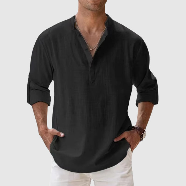 Terry - Men’s Linen Look Mandarin Collar Shirt