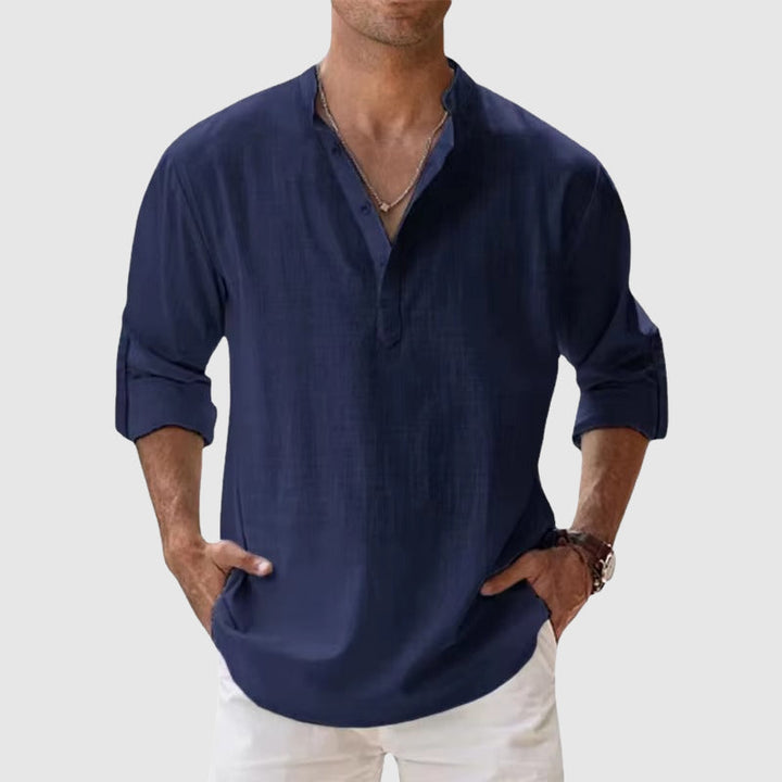Terry - Men’s Linen Look Mandarin Collar Shirt