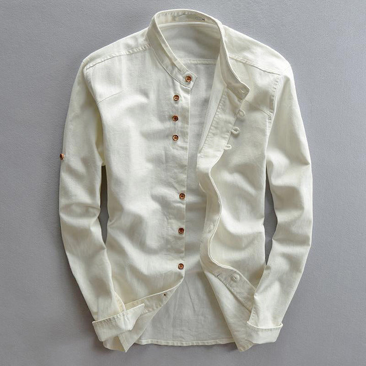 Theo - Men's Stand Collar Button-Up Long Sleeve Shirt
