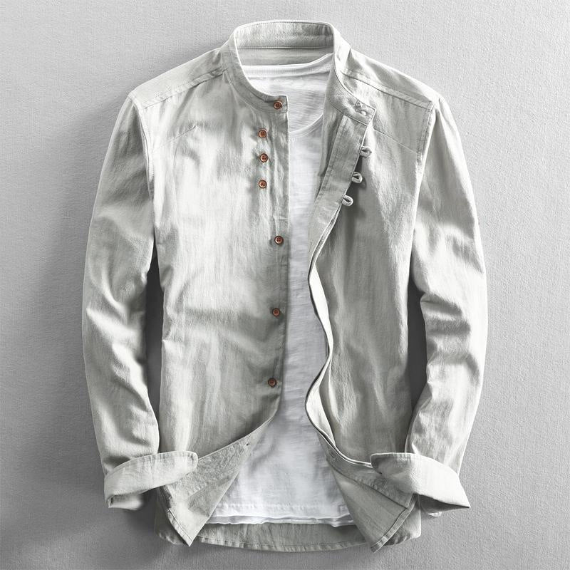 Theo - Men's Stand Collar Button-Up Long Sleeve Shirt