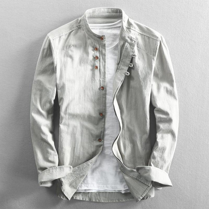 Theo - Men's Stand Collar Button-Up Long Sleeve Shirt