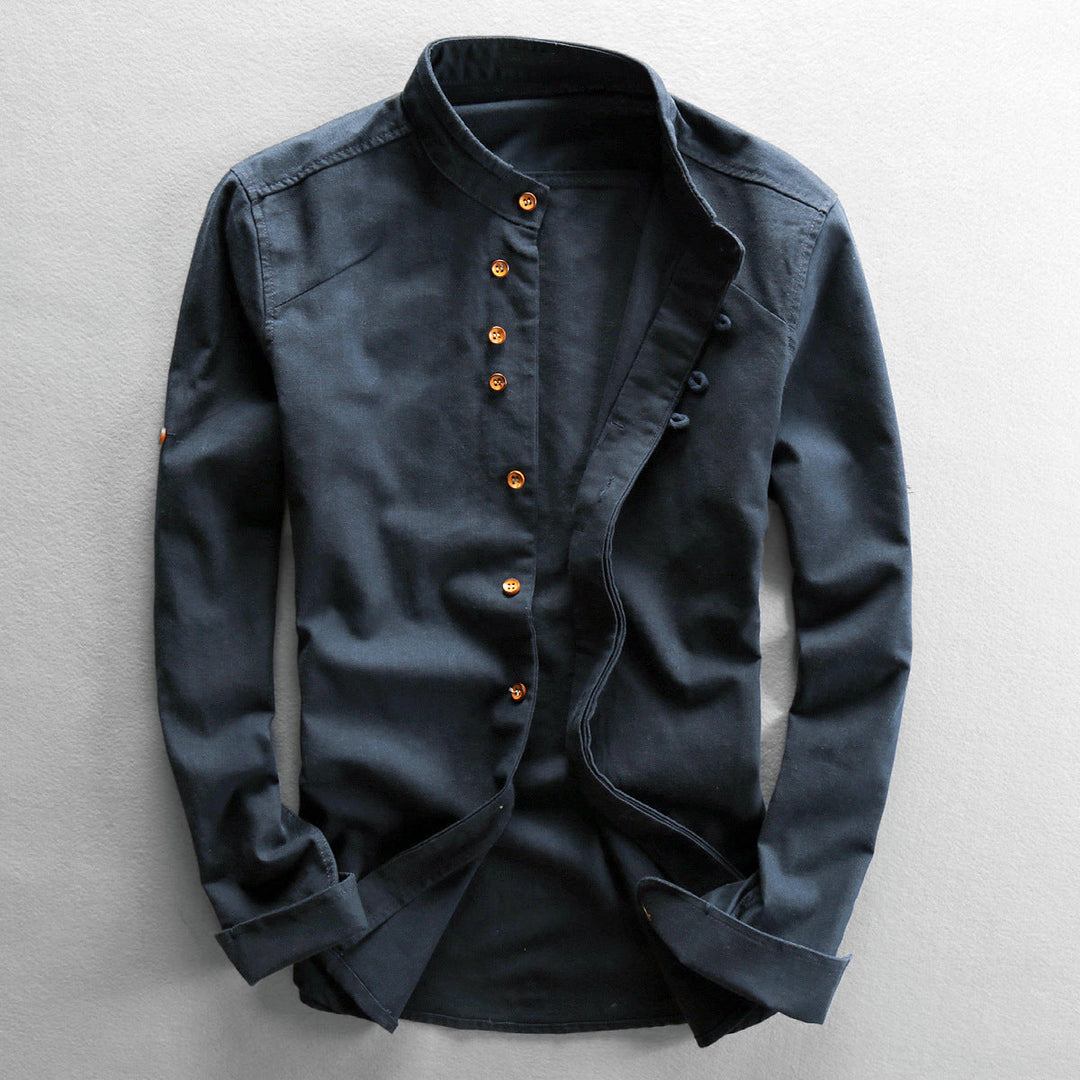 Theo - Men's Stand Collar Button-Up Long Sleeve Shirt