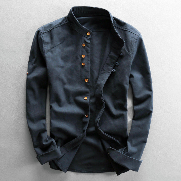 Theo - Men's Stand Collar Button-Up Long Sleeve Shirt