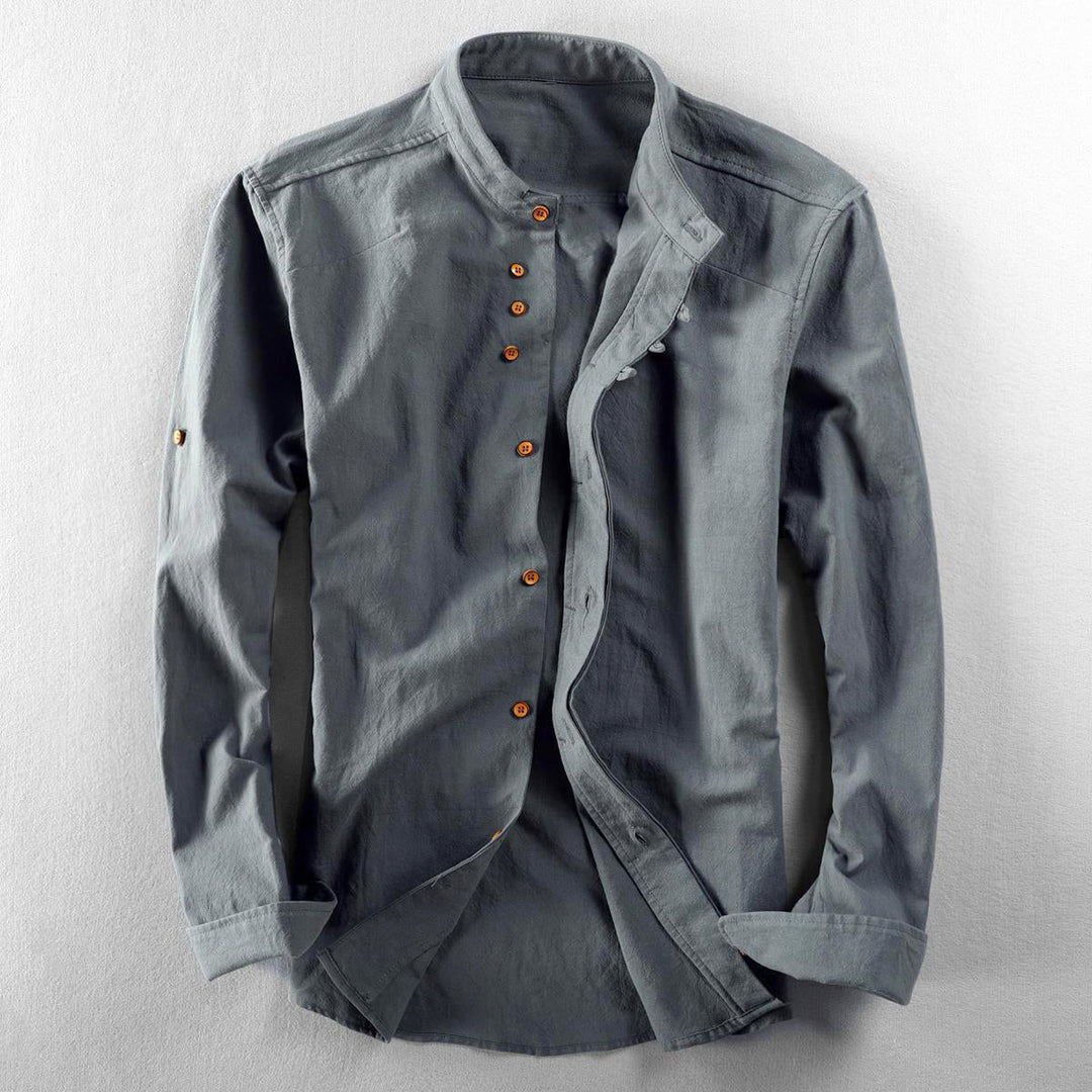 Theo - Men's Stand Collar Button-Up Long Sleeve Shirt