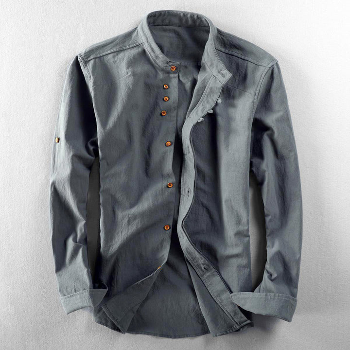 Theo - Men's Stand Collar Button-Up Long Sleeve Shirt