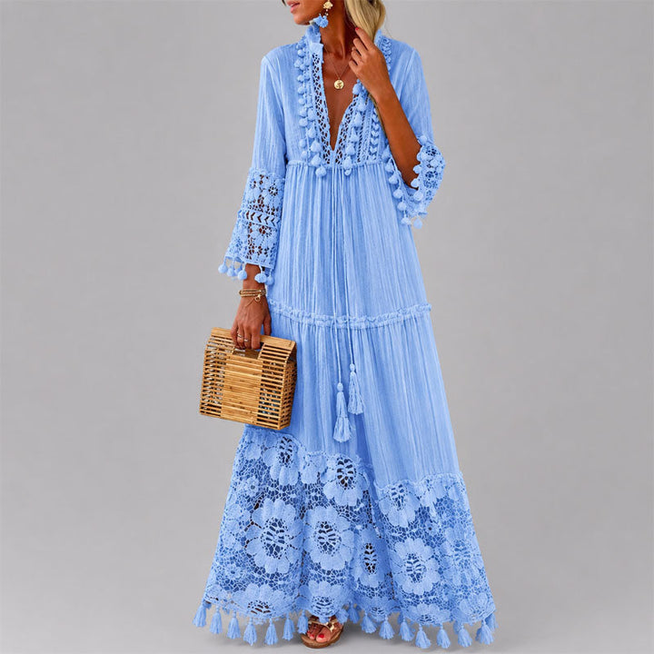 Tiffany - Women's Crochet Trim Tassel Boho Maxi Dress