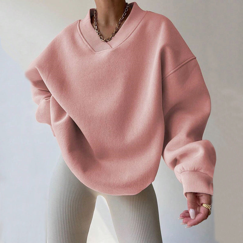 Tina - Women's Oversized V-Neck Fleece Sweatshirt