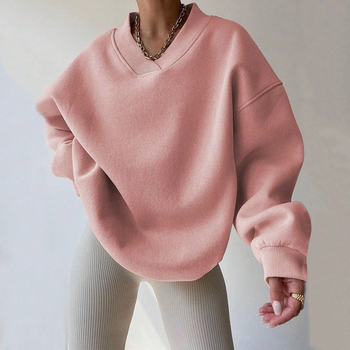Tina - Women's Oversized V-Neck Fleece Sweatshirt