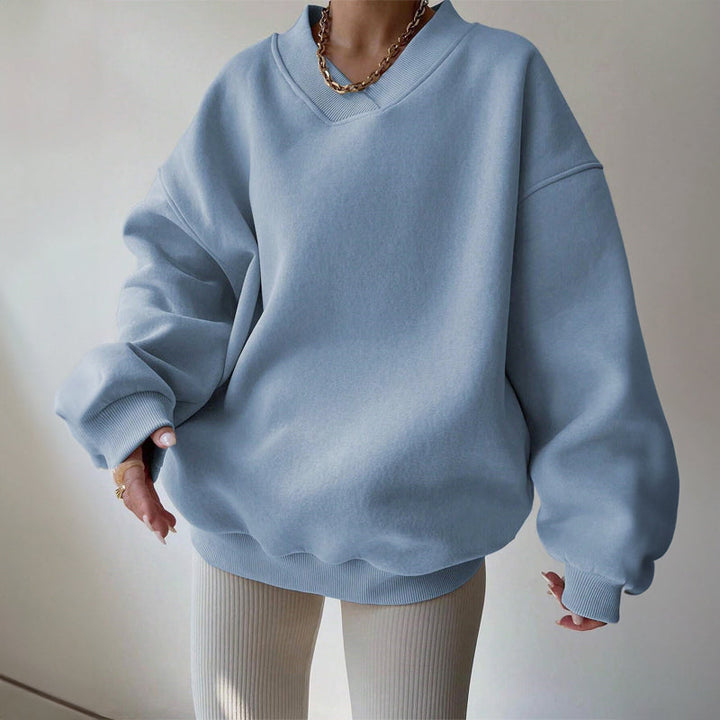 Tina - Women's Oversized V-Neck Fleece Sweatshirt