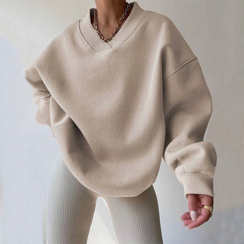 Tina - Women's Oversized V-Neck Fleece Sweatshirt