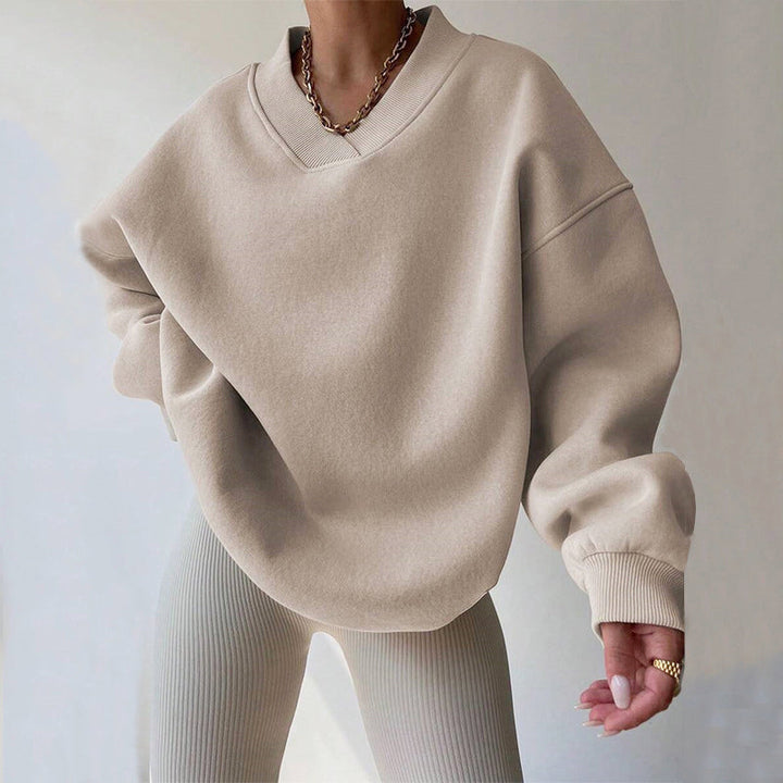 Tina - Women's Oversized V-Neck Fleece Sweatshirt