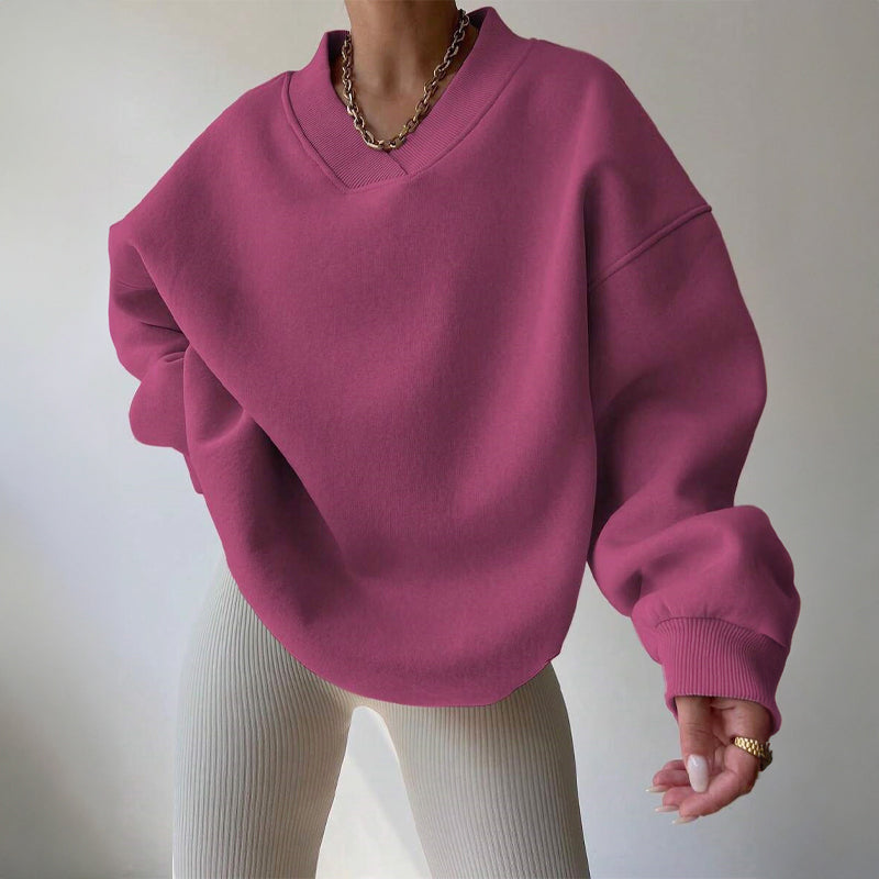 Tina - Women's Oversized V-Neck Fleece Sweatshirt