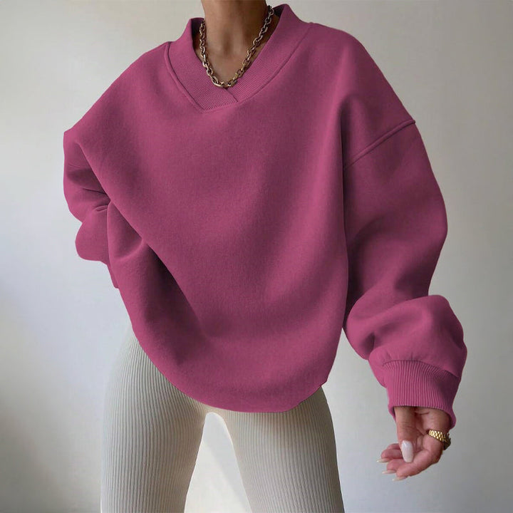 Tina - Women's Oversized V-Neck Fleece Sweatshirt