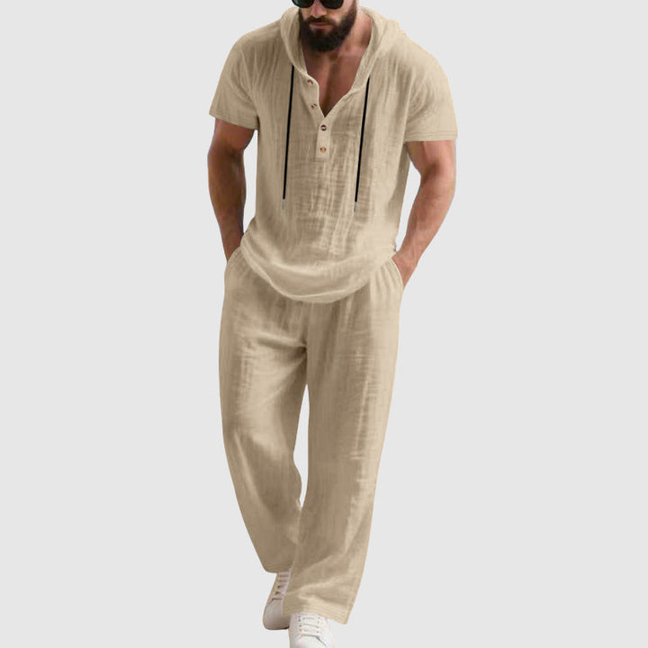 Travis - Men's Linen-Blend Hooded Henley Set