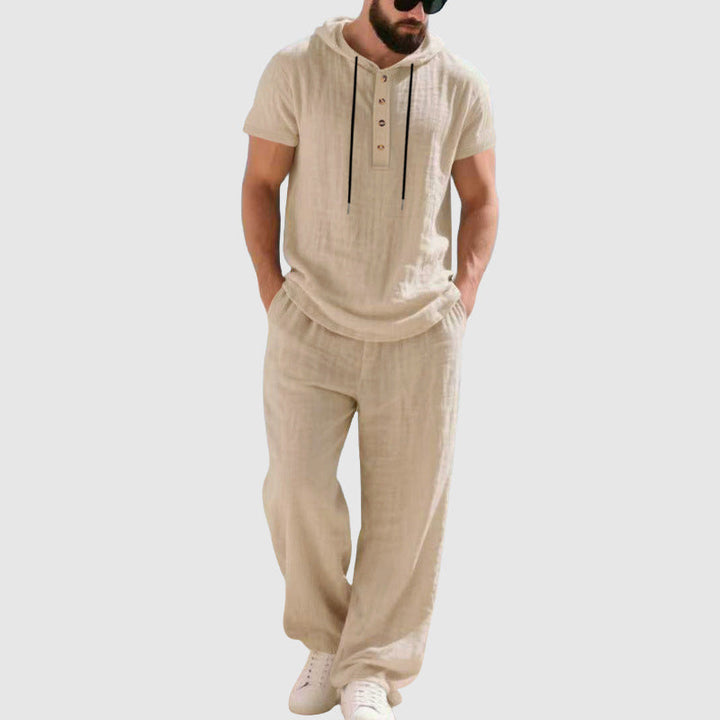 Travis - Men's Linen-Blend Hooded Henley Set