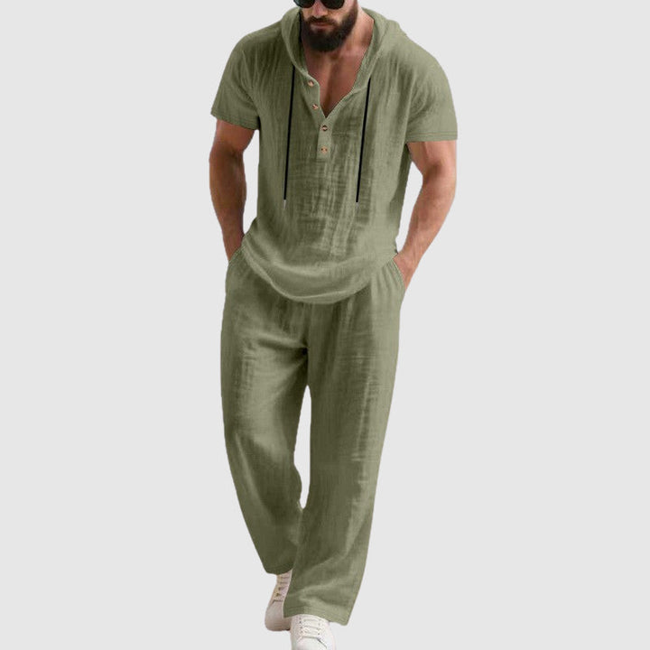 Travis - Men's Linen-Blend Hooded Henley Set