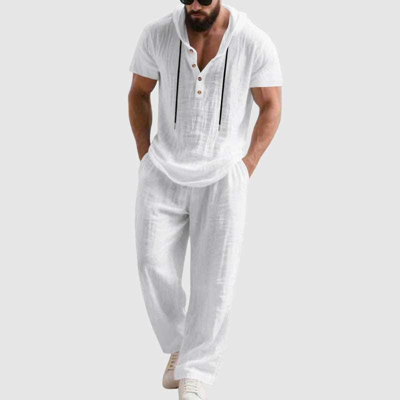 Travis - Men's Linen-Blend Hooded Henley Set