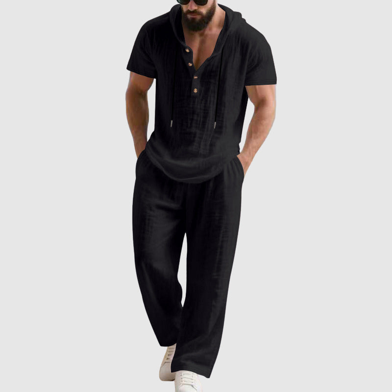 Travis - Men's Linen-Blend Hooded Henley Set