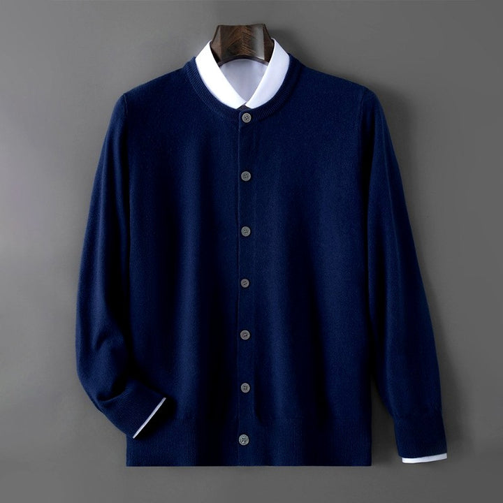 Travis - Men's Button-Front Crew Neck Knit Cardigan