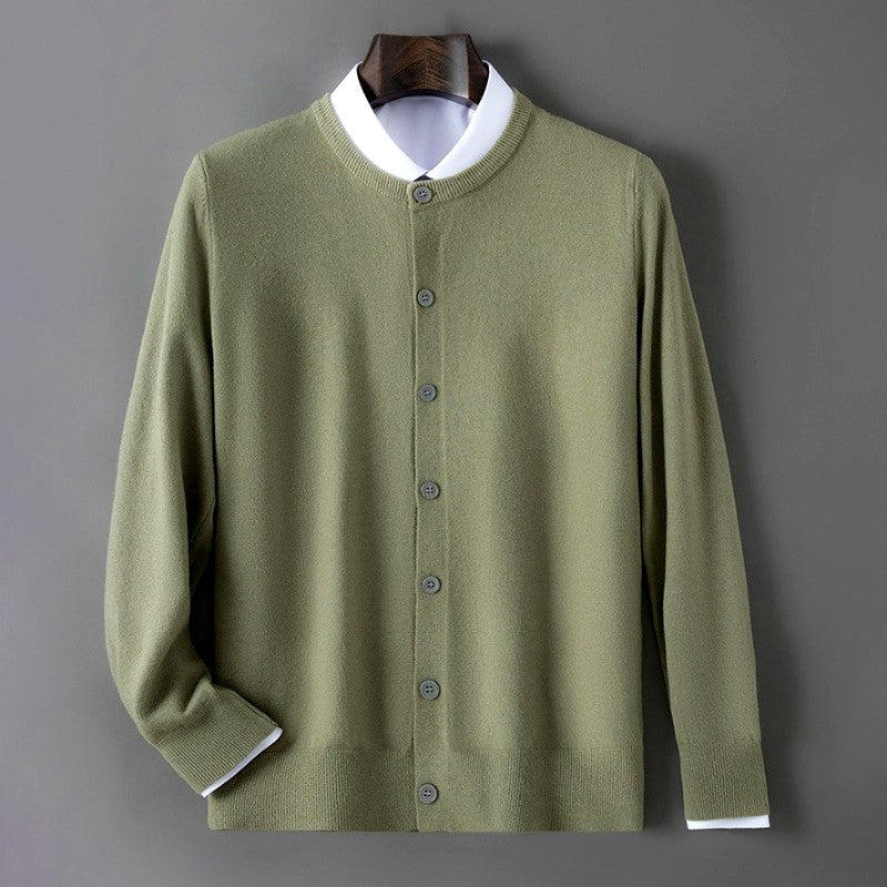 Travis - Men's Button-Front Crew Neck Knit Cardigan