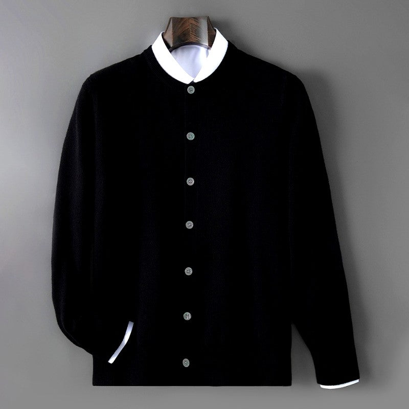 Travis - Men's Button-Front Crew Neck Knit Cardigan