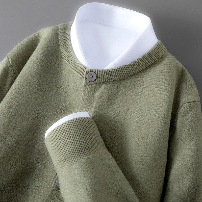 Travis - Men's Button-Front Crew Neck Knit Cardigan