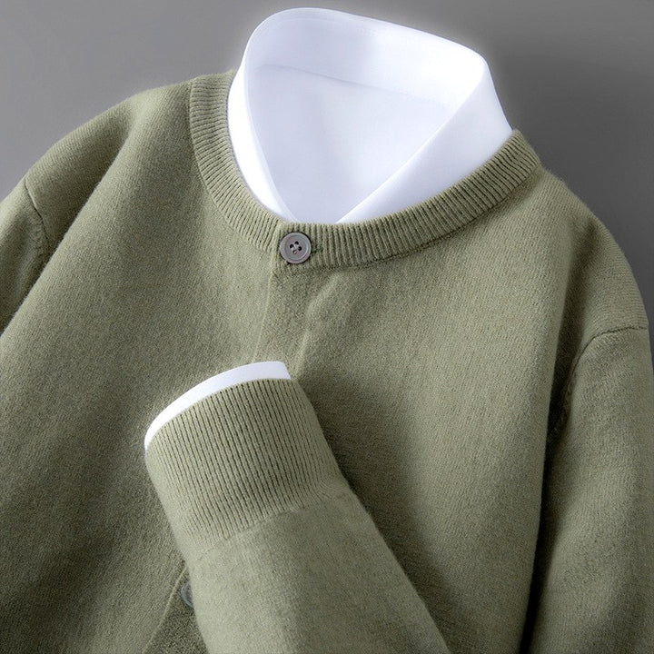 Travis - Men's Button-Front Crew Neck Knit Cardigan