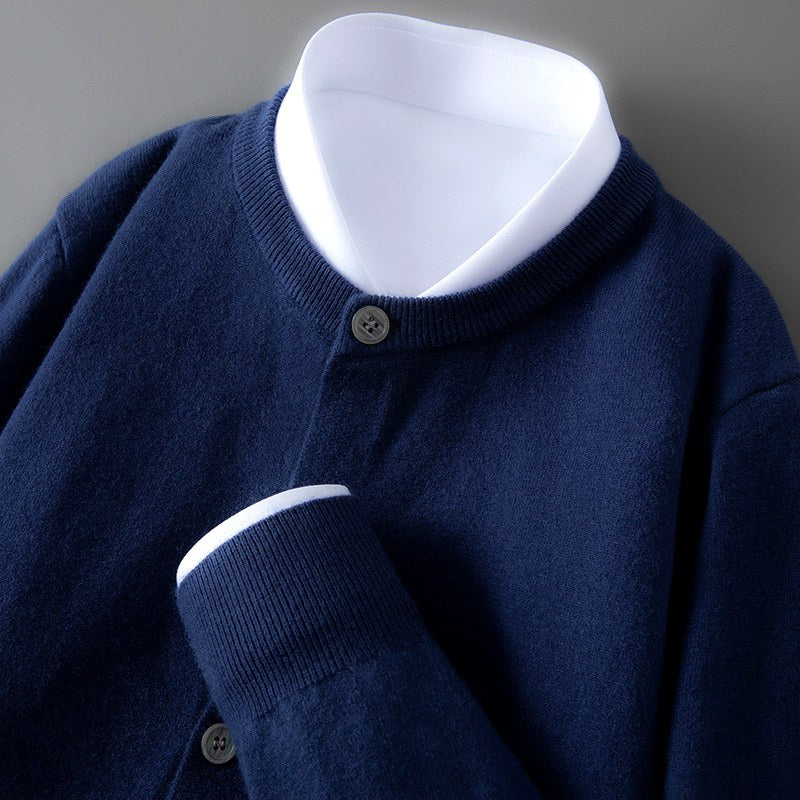 Travis - Men's Button-Front Crew Neck Knit Cardigan