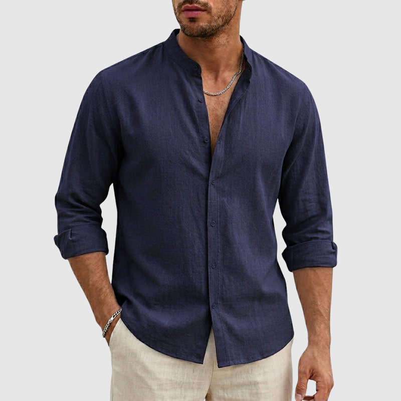 Trevor - Men's Long Sleeve Linen Button-Down Shirt
