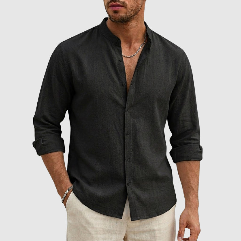 Trevor - Men's Long Sleeve Linen Button-Down Shirt