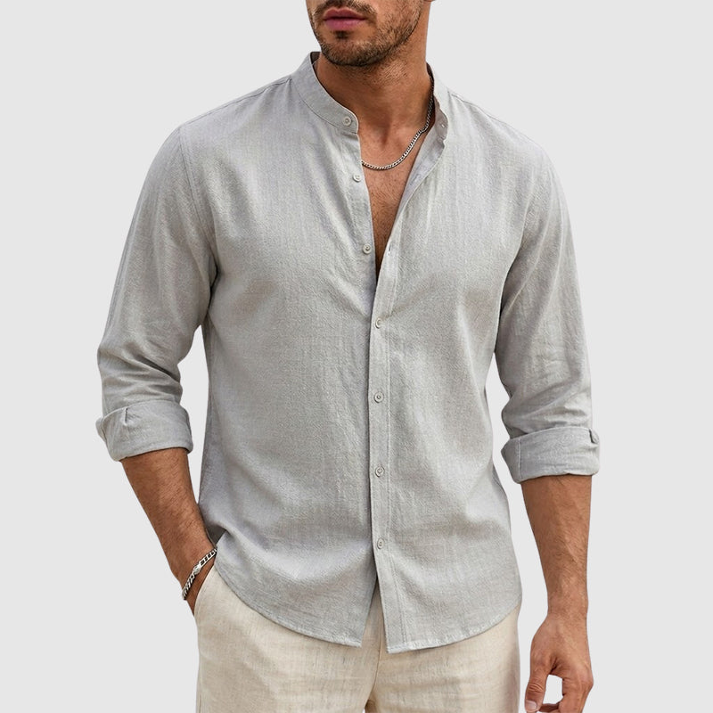 Trevor - Men's Long Sleeve Linen Button-Down Shirt