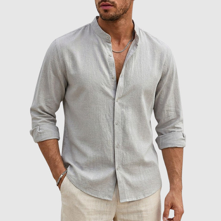 Trevor - Men's Long Sleeve Linen Button-Down Shirt