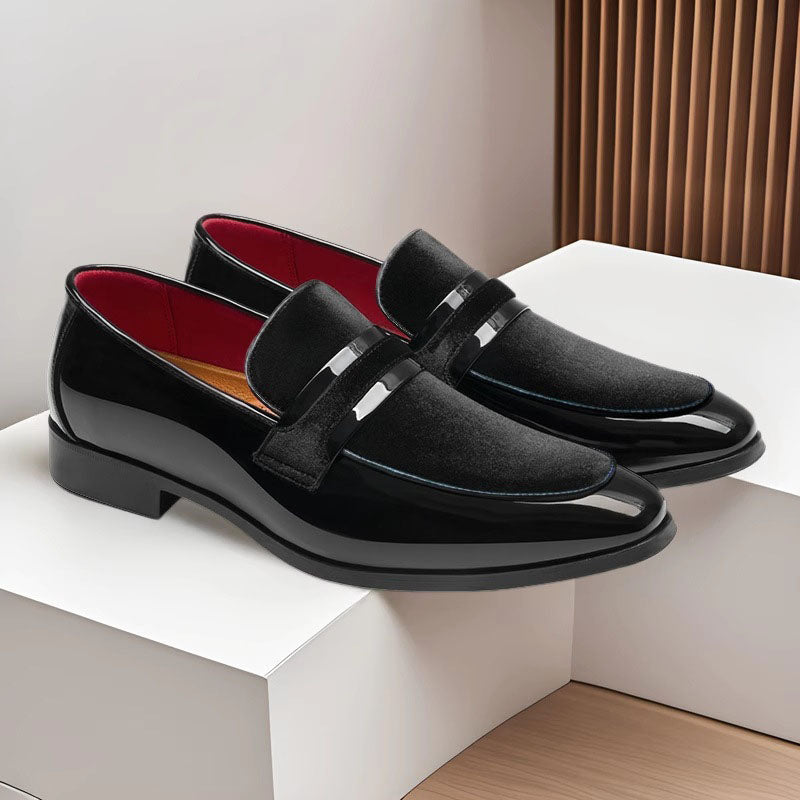 Tristan - Men's High-Shine Trim Velvet Tuxedo Loafers