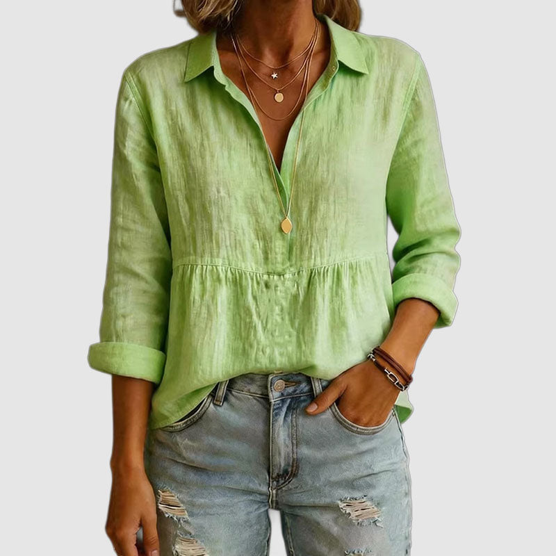 Valerie - Women's Relaxed Fit Cotton V-Neck Blouse