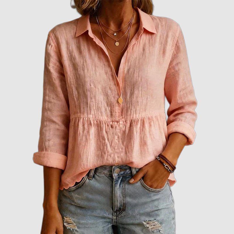 Valerie - Women's Relaxed Fit Cotton V-Neck Blouse
