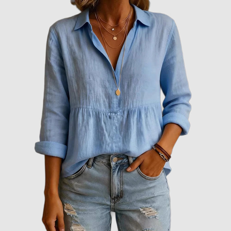 Valerie - Women's Relaxed Fit Cotton V-Neck Blouse