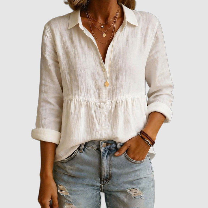 Valerie - Women's Relaxed Fit Cotton V-Neck Blouse