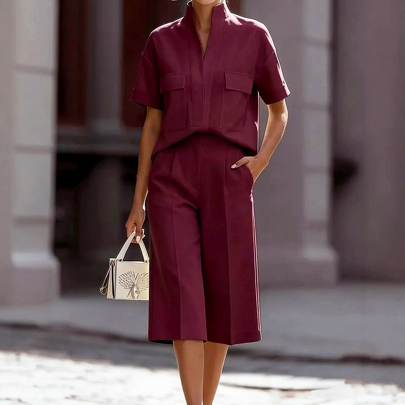 Veronica - Women’s Pocket Top & Wide-Leg Culotte Set