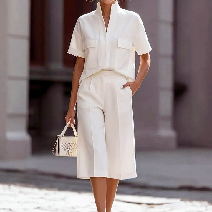 Veronica - Women’s Pocket Top & Wide-Leg Culotte Set