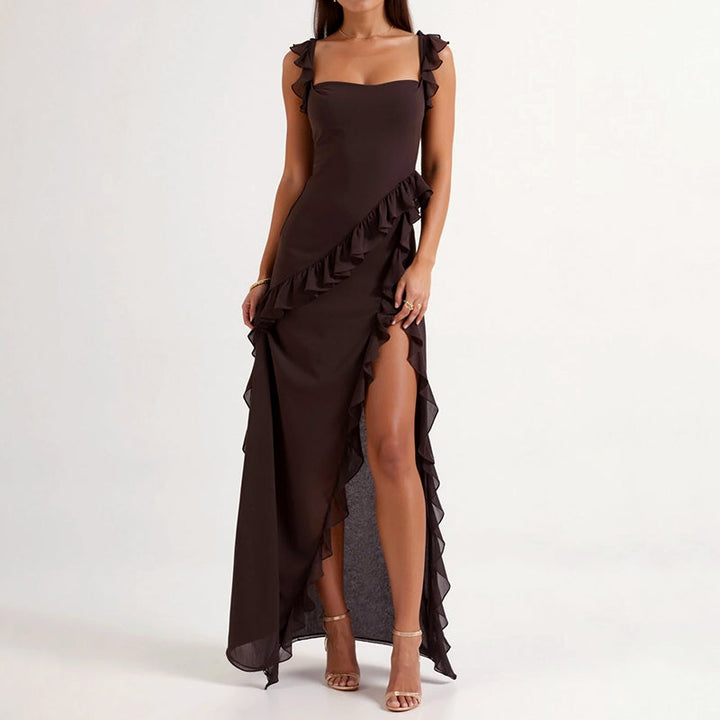 Victoria - Women's Ruffle High Slit Maxi Dress