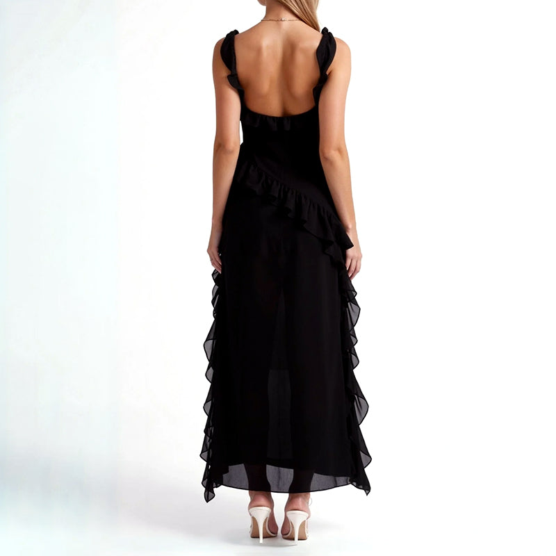 Victoria - Women's Ruffle High Slit Maxi Dress