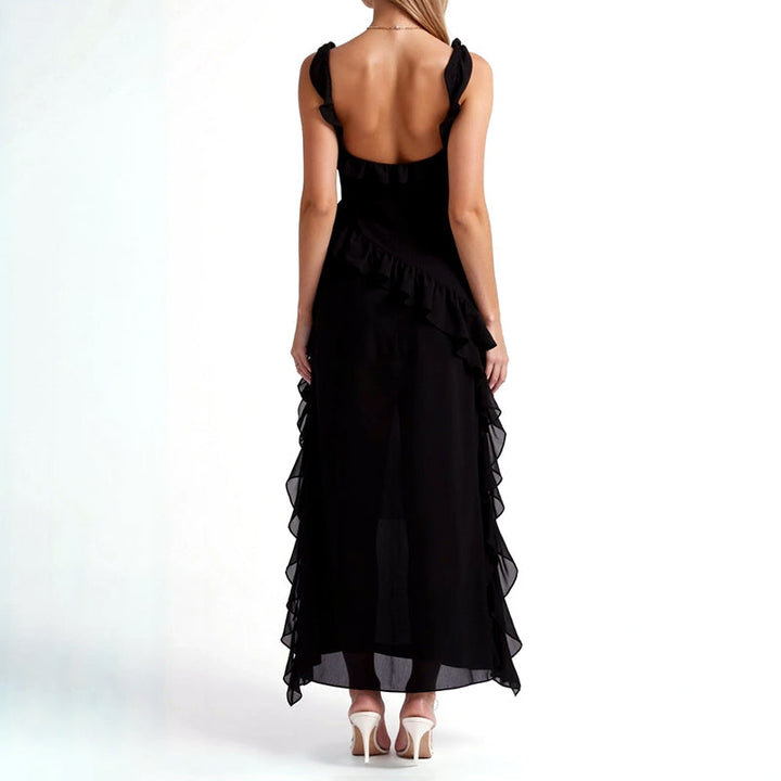 Victoria - Women's Ruffle High Slit Maxi Dress