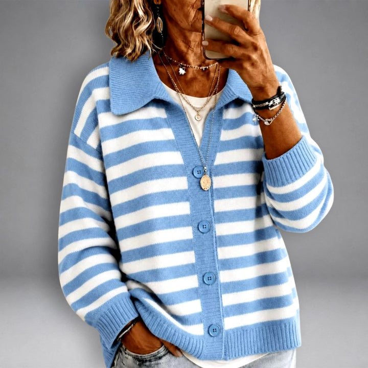 Victoria - Women's Striped Knit Button Down Cardigan