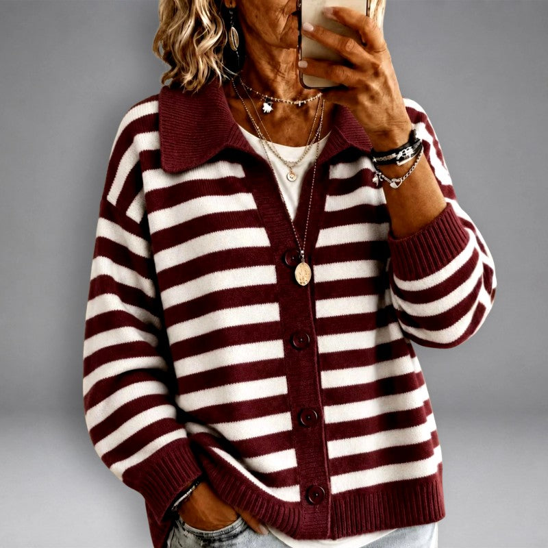 Victoria - Women's Striped Knit Button Down Cardigan