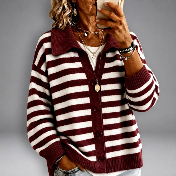 Victoria - Women's Striped Knit Button Down Cardigan