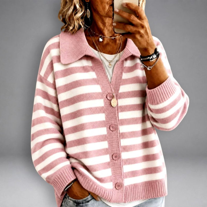 Victoria - Women's Striped Knit Button Down Cardigan